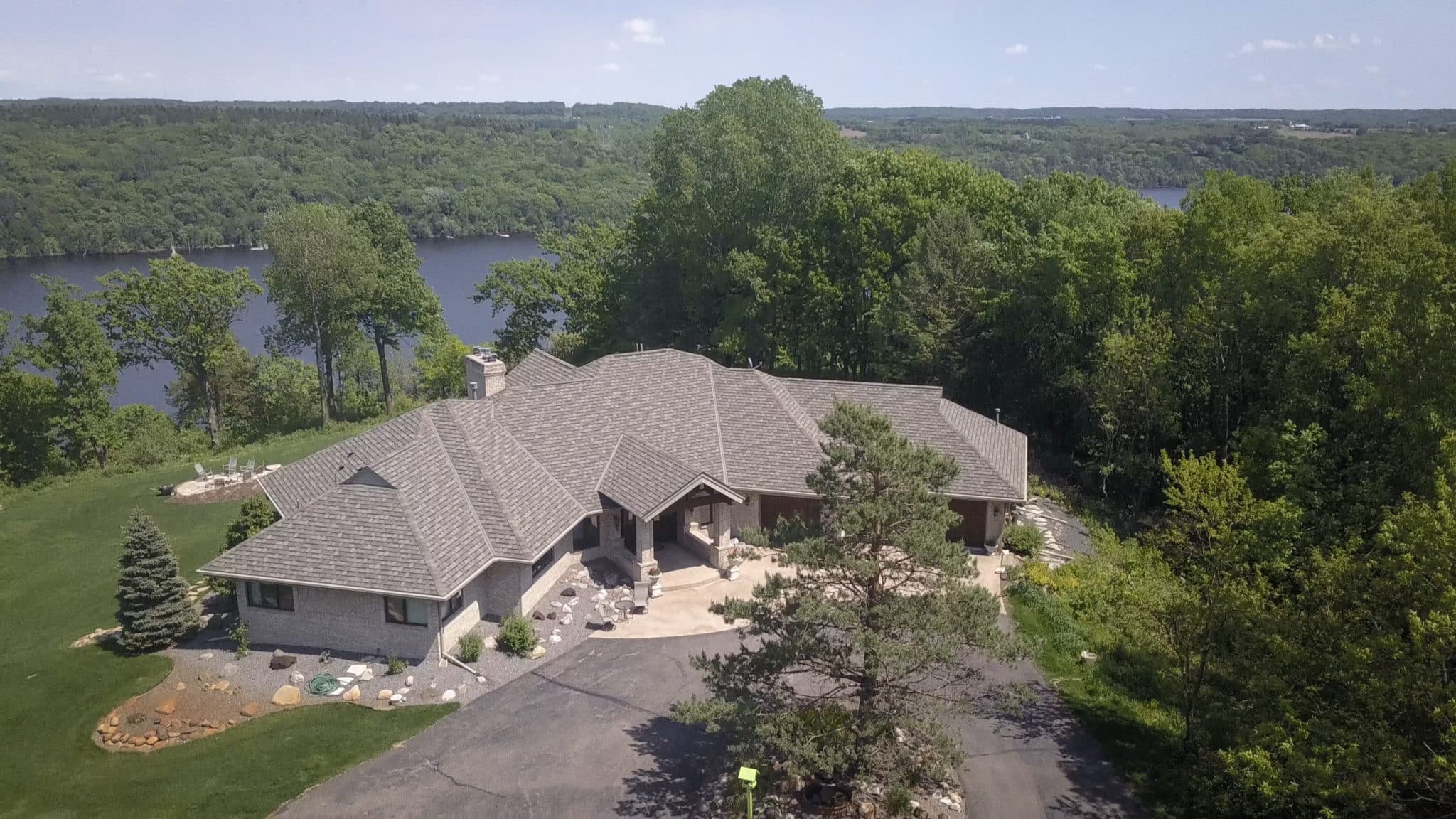 birds eye view of Afton home with new asphalt roof and gutters