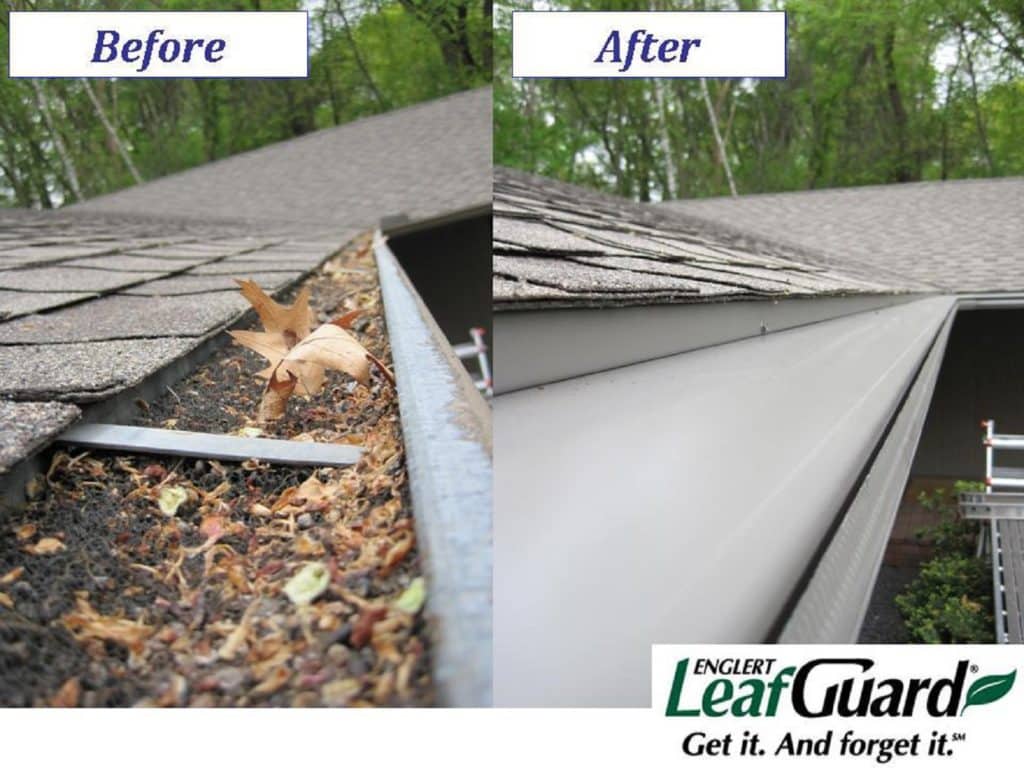 before and after with seamless gutter from leaf guard