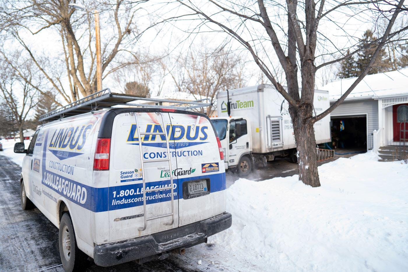 Lindus Construction installing new insulation in River Falls, WI home 